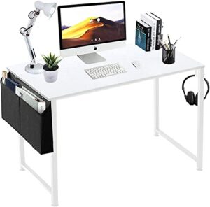 lufeiya white computer desk for bedroom – 40 inch simple modern study table kid girls student home office writing desk, white