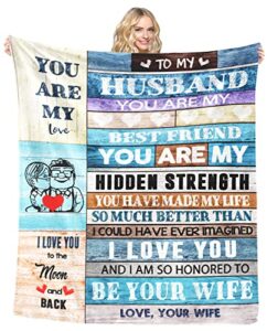 gifts for husband from wife throw blanket anniversary christmas personalized gift for him, ultra soft fleece blanket for couch travel 60” x 50”