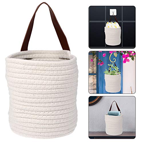 Alipis 3 pcs Wall Bin for Storage Sundries with Rope Decor Adhesive Toys White Clo Office Plant Cotton Hand-woven Hanging Cabinet Container Decoration Seagrass Garden Flower Woven