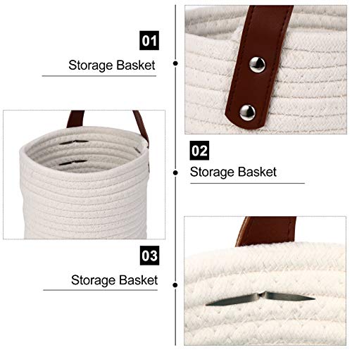 Alipis 3 pcs Wall Bin for Storage Sundries with Rope Decor Adhesive Toys White Clo Office Plant Cotton Hand-woven Hanging Cabinet Container Decoration Seagrass Garden Flower Woven