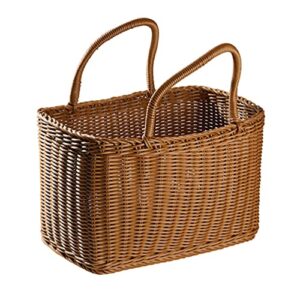 Milisten Picnic Handwoven Basket with Handles: Plastic Shopping Basket Decorative, Reusable Grocery Bag Woven Straw Tote Bag ForHome Outdoor Vegetables Fruit