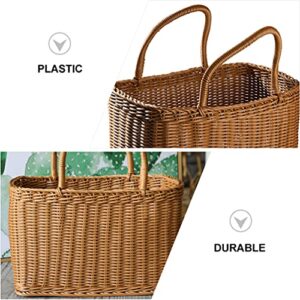 Milisten Picnic Handwoven Basket with Handles: Plastic Shopping Basket Decorative, Reusable Grocery Bag Woven Straw Tote Bag ForHome Outdoor Vegetables Fruit