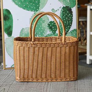 Milisten Picnic Handwoven Basket with Handles: Plastic Shopping Basket Decorative, Reusable Grocery Bag Woven Straw Tote Bag ForHome Outdoor Vegetables Fruit