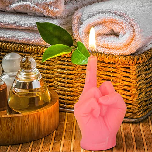 2 Pieces Middle Finger Aesthetic Candles Soy Wax Hand Shaped Candle Funky Room Decor Aesthetic Danish Room Decor Cool Trendy Modern Hippie Room Decor (Pink)