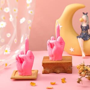 2 Pieces Middle Finger Aesthetic Candles Soy Wax Hand Shaped Candle Funky Room Decor Aesthetic Danish Room Decor Cool Trendy Modern Hippie Room Decor (Pink)