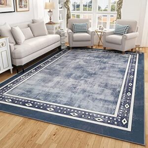 PADOOR Area Rug for Living Room Bedroom - 5x7 Feet Neutral Rug with Non-Slip Latex Backing Non Shedding Loop Pile for Dining Room Office Home Decor Navy Blue