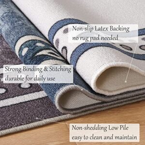 PADOOR Area Rug for Living Room Bedroom - 5x7 Feet Neutral Rug with Non-Slip Latex Backing Non Shedding Loop Pile for Dining Room Office Home Decor Navy Blue