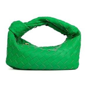 cinq boutique – imported genuine leather woven knot designer women shoulder handbag – green with gold accents – 1 count