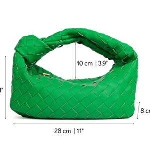 CINQ Boutique - Imported Genuine Leather Woven Knot Designer Women Shoulder Handbag - Green With Gold Accents - 1 Count