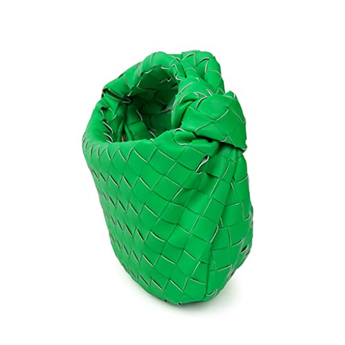 CINQ Boutique - Imported Genuine Leather Woven Knot Designer Women Shoulder Handbag - Green With Gold Accents - 1 Count