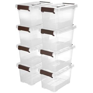 YYXB 8 Pack Plastic Storage Latch Bins, 4.5 Quart Clear Plastic Handle Box with Lids and Handle, Multi-Purpose, 4 Litre