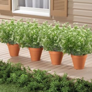 Outdoor Artificial Plants & Flowers Fake Outdoor Plants Artificial Shrubs for Outdoors Plastic Floral Arrangements Artificial with Vase (8 Pcs/White)