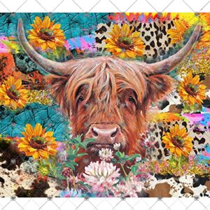 Highland Cow Floral Tumbler Sublimation Wrap - Ready to Press Sunflower Transfer - Cows, 20 oz Straight Tumbler, Tumbler Transfer, Farm