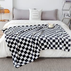 lipor throw blankets flannel blanket checkerboard grid pattern ultra soft fuzzy checkered throw blankets warm home decorative luxury blanket for bed couch sofa all seasons (black, 51″x60″)