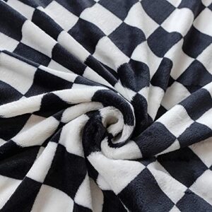 LIPOR Throw Blankets Flannel Blanket Checkerboard Grid Pattern Ultra Soft Fuzzy Checkered Throw Blankets Warm Home Decorative Luxury Blanket for Bed Couch Sofa All Seasons (Black, 51"x60")