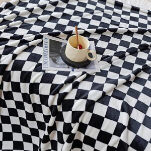 LIPOR Throw Blankets Flannel Blanket Checkerboard Grid Pattern Ultra Soft Fuzzy Checkered Throw Blankets Warm Home Decorative Luxury Blanket for Bed Couch Sofa All Seasons (Black, 51"x60")