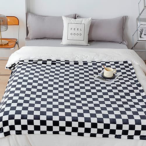 LIPOR Throw Blankets Flannel Blanket Checkerboard Grid Pattern Ultra Soft Fuzzy Checkered Throw Blankets Warm Home Decorative Luxury Blanket for Bed Couch Sofa All Seasons (Black, 51"x60")