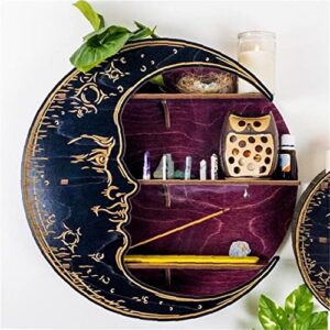 crescent moon shelf for crystals stone essential oil, small plant and art – wall room and gothic witchy decor- moon phase rustic boho shelfs – wooden hanging floating shelves (purple)