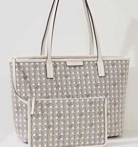 Tory Burch Women's Ever-Ready Small Tote, New Ivory, Off White, Grey, Print, One Size