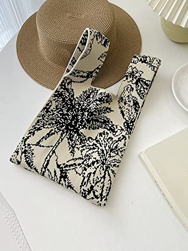 Verdusa Women's Printed Crochet Hobo Handbag Satchel Bag Mini Purse White Black one-size