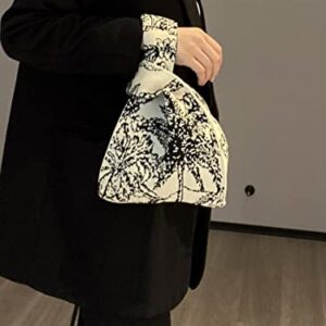 Verdusa Women's Printed Crochet Hobo Handbag Satchel Bag Mini Purse White Black one-size