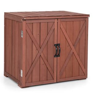 safstar 30″ wooden outdoor storage shed, garden storage organizer box w/ spacious inner space & countertop, tool storage cabinet for backyard, garden, porch, easy assembly, 30″ x 22″ x 28.5″ (brown)
