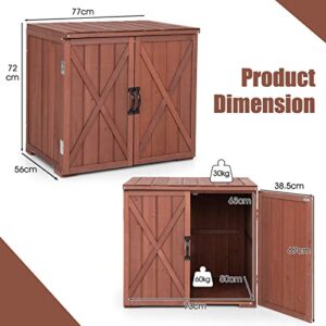 Safstar 30" Wooden Outdoor Storage Shed, Garden Storage Organizer Box W/ Spacious Inner Space & Countertop, Tool Storage Cabinet for Backyard, Garden, Porch, Easy Assembly, 30" x 22" x 28.5" (Brown)