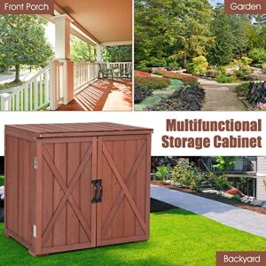 Safstar 30" Wooden Outdoor Storage Shed, Garden Storage Organizer Box W/ Spacious Inner Space & Countertop, Tool Storage Cabinet for Backyard, Garden, Porch, Easy Assembly, 30" x 22" x 28.5" (Brown)