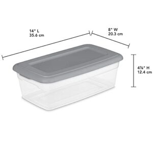 Set of (10) 6 Qt. Clear Plastic Storage Boxes with Gray Lids