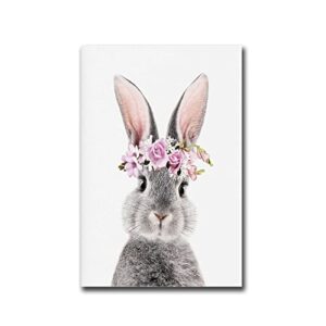 canvas painting posters and print bunny print nursery rabbit bunny portrait easter bunny wall art bunny with flower crown bunny art bunny with flowers kitchen dining room wall decor 16x24inch-without frame
