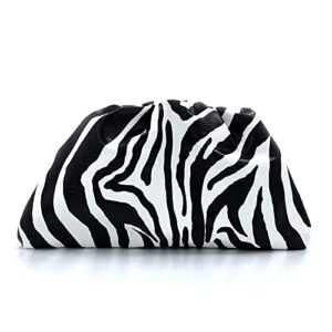 Women's Zebra Print Pouch Bag Cloud-Shaped Dumpling Clutch Toothpick Pattern Anti-Scratch Purse Ruched Leather Shoulder bag (Zebra)