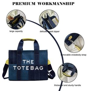 The Tote Bags for Women, Personalized Denim Top Handle Tote Purse with Zipper Trendy Shoulder Crossbody Bag Handbag