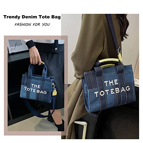 The Tote Bags for Women, Personalized Denim Top Handle Tote Purse with Zipper Trendy Shoulder Crossbody Bag Handbag