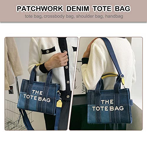 The Tote Bags for Women, Personalized Denim Top Handle Tote Purse with Zipper Trendy Shoulder Crossbody Bag Handbag