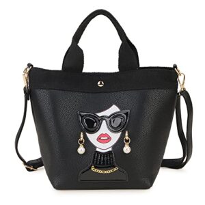 enjoinin funky lady face purse for women casual shopping bag top handle satchel handbags pu leather shoulder bag totes (black a)