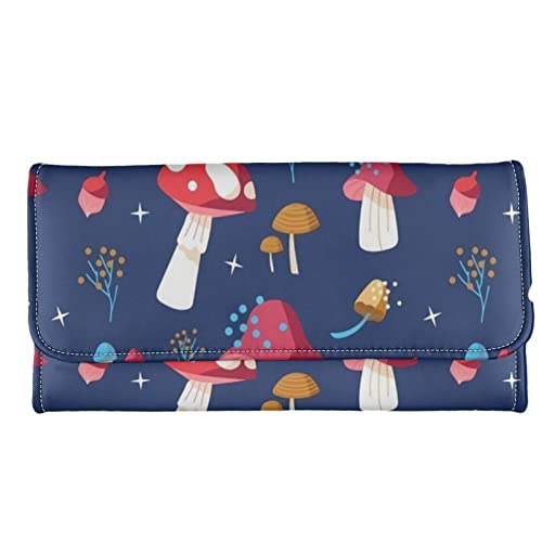 AFPANQZ Mushroom Wallets Leather Trifold Wallet with Multi Card Holder Slots, Womens Elegant Clutch Long Purse for Women Ladies Travel Purses Card Holder Zip Coin Pocket