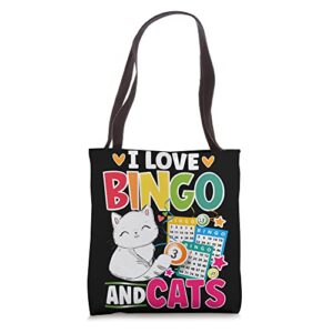 cat lover i love bingo and cats gambling bingo player bingo tote bag