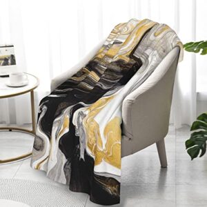 abstract black and gold swirl liquid ink marble fleece blanket – all season 300gsm lightweight plush fuzzy cozy soft flannel throw blanket for bed sofa couch travel camping 30×50 inches