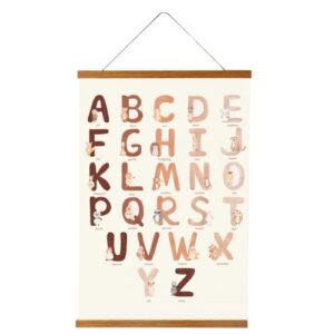 canvas alphabet poster for toddlers – 16×20 kids abc wall decor on linen canvas with magnetic wood frame | boho classroom decor or neutral nursery decor