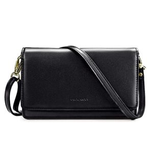 nuoku crossbody bag for women cellphone little purse with credit card slots lightweight leather wristlet wallet, black
