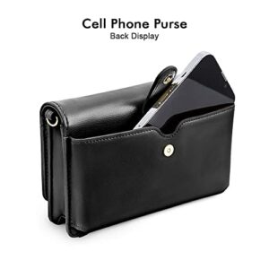 nuoku Crossbody Bag for Women Cellphone Little Purse with Credit Card Slots Lightweight Leather Wristlet Wallet, Black