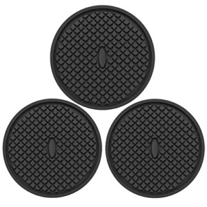 3 Pack Silicone Coasters for Drinks, Thickened Black Coasters with Deep Tray Grooved Design Cup Mat, Washable Heat Resistant Durable Non-Slip Coasters for Coffee Table Wooden Desk Kitchen Bar