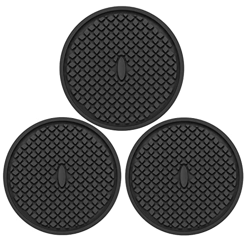 3 Pack Silicone Coasters for Drinks, Thickened Black Coasters with Deep Tray Grooved Design Cup Mat, Washable Heat Resistant Durable Non-Slip Coasters for Coffee Table Wooden Desk Kitchen Bar