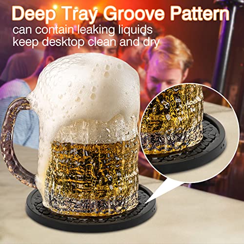 3 Pack Silicone Coasters for Drinks, Thickened Black Coasters with Deep Tray Grooved Design Cup Mat, Washable Heat Resistant Durable Non-Slip Coasters for Coffee Table Wooden Desk Kitchen Bar