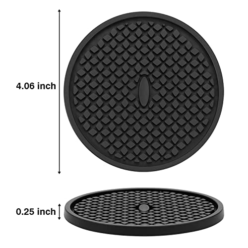 3 Pack Silicone Coasters for Drinks, Thickened Black Coasters with Deep Tray Grooved Design Cup Mat, Washable Heat Resistant Durable Non-Slip Coasters for Coffee Table Wooden Desk Kitchen Bar
