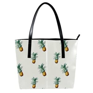 women tote shoulder bag, seamless pineapple pattern leather work handbag with zipper for teens college students