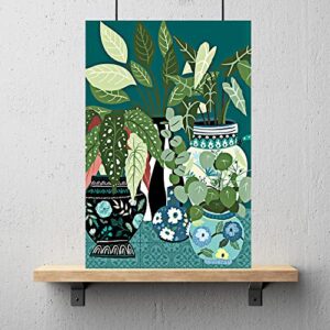 dfaiuy green vintage botanical leaves canvas wall art retro plant floral posters for room aesthetic modern boho black flower vase prints paintings decor for bedroom bathroom 16x24in unframed