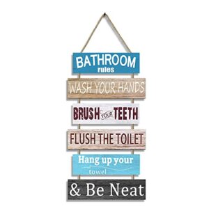 poschnor bathroom wall decor art, rustic bathroom wall decor, cute farmhouse bathroom rules sign, funny bathroom rules wooden letter.