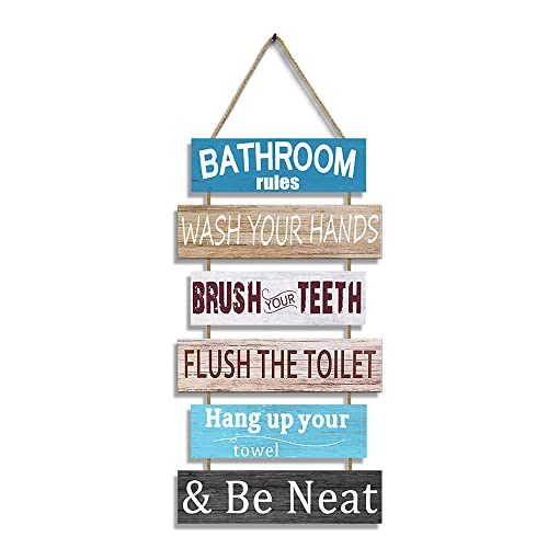 POSCHNOR Bathroom Wall Decor Art, Rustic Bathroom Wall Decor, Cute Farmhouse Bathroom Rules Sign, Funny Bathroom Rules Wooden letter.