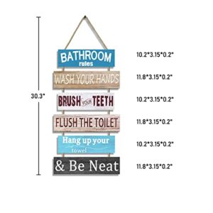 POSCHNOR Bathroom Wall Decor Art, Rustic Bathroom Wall Decor, Cute Farmhouse Bathroom Rules Sign, Funny Bathroom Rules Wooden letter.